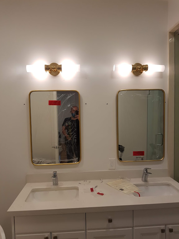 Vanity, mirror and lighting installation