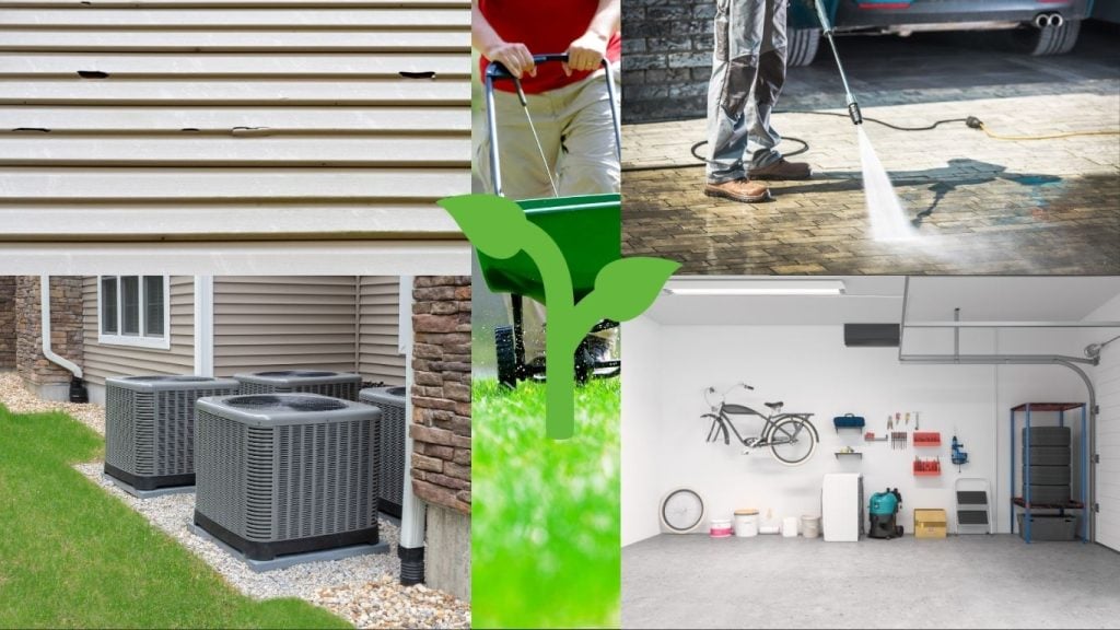 Spring home maintenance checklist. A collage of images of people cleaning a house. - The Handyman Services York Region & Simcoe Region