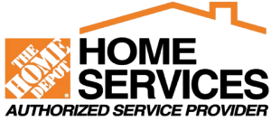 The Home Depot Home Services logo with an orange roof outline and the text 