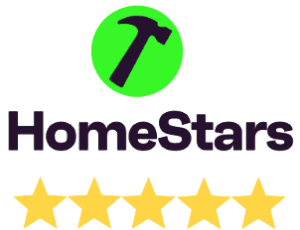 HomeStars logo with a black hammer inside a green circle above the word 